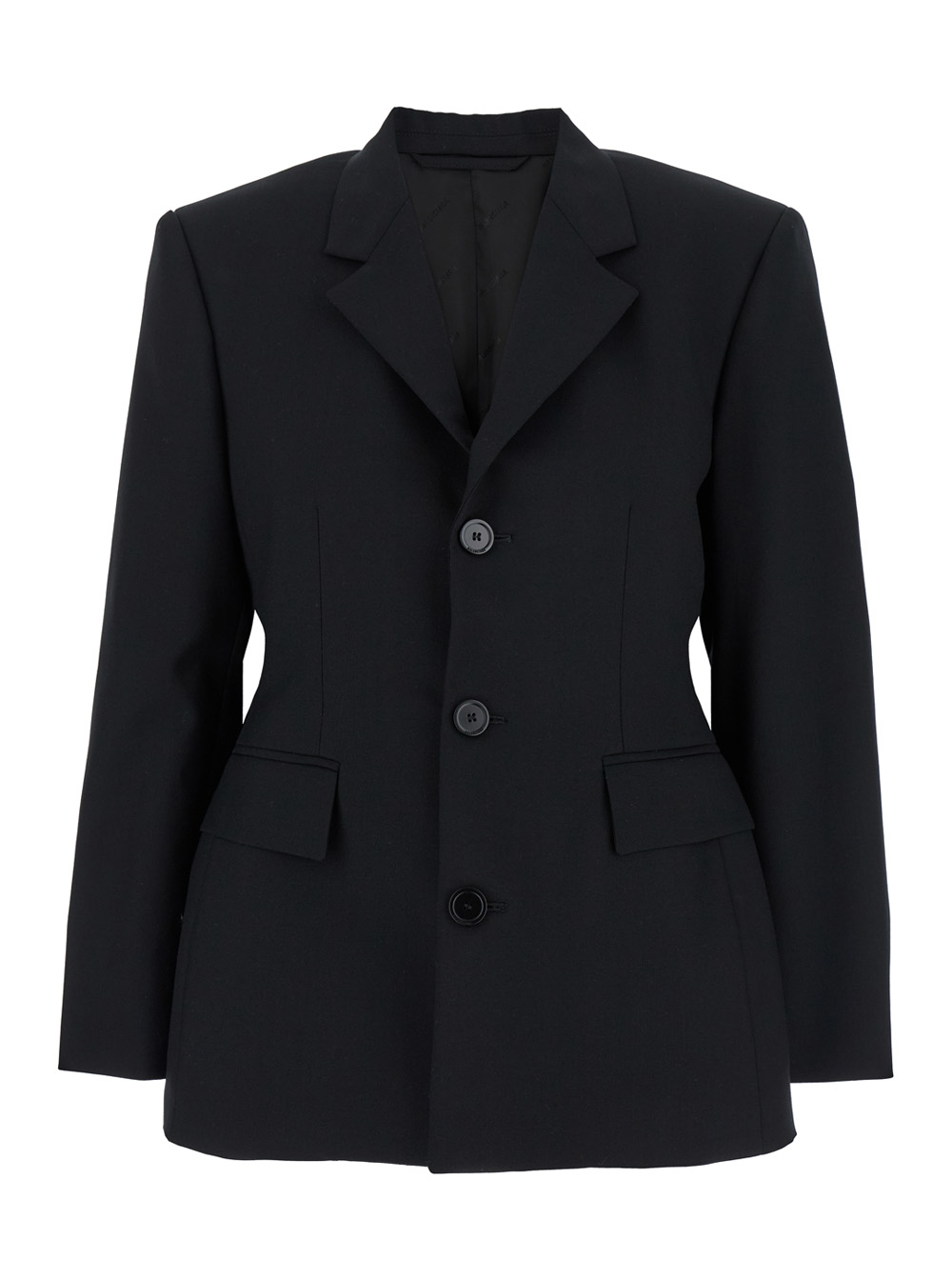 Balenciaga Women's Black Hourglass Single-Breasted Jacket With Notched Revers In Wool Woman Blazers