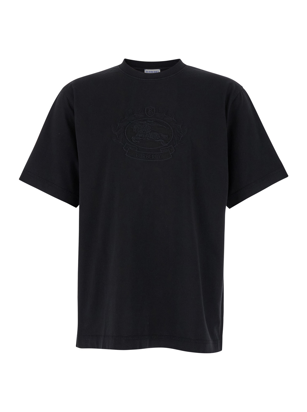 Burberry Men's Black Boxy T-Shiirt With Tonal Equestrian Knight Embroidery In Cotton Man Tshirts And Polo Shirts