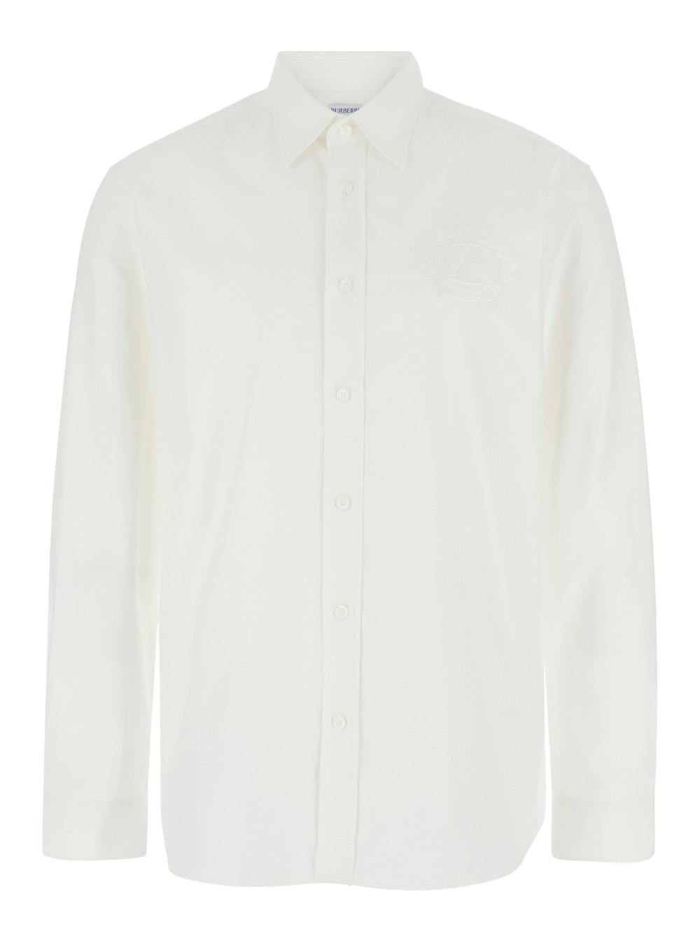 Burberry Men's White Shirt With Classic Collar And Embroidered Logo On The Front In Cotton Man Blouses