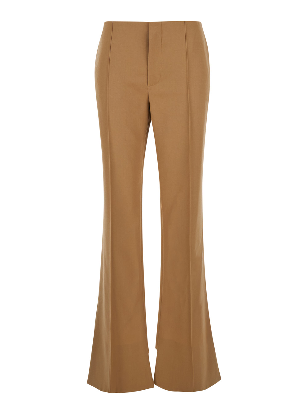Chloé Beige Flared Pants with Asymmetric Hem in Grain de Poudre Wool Woman Sheep Trousers – Women