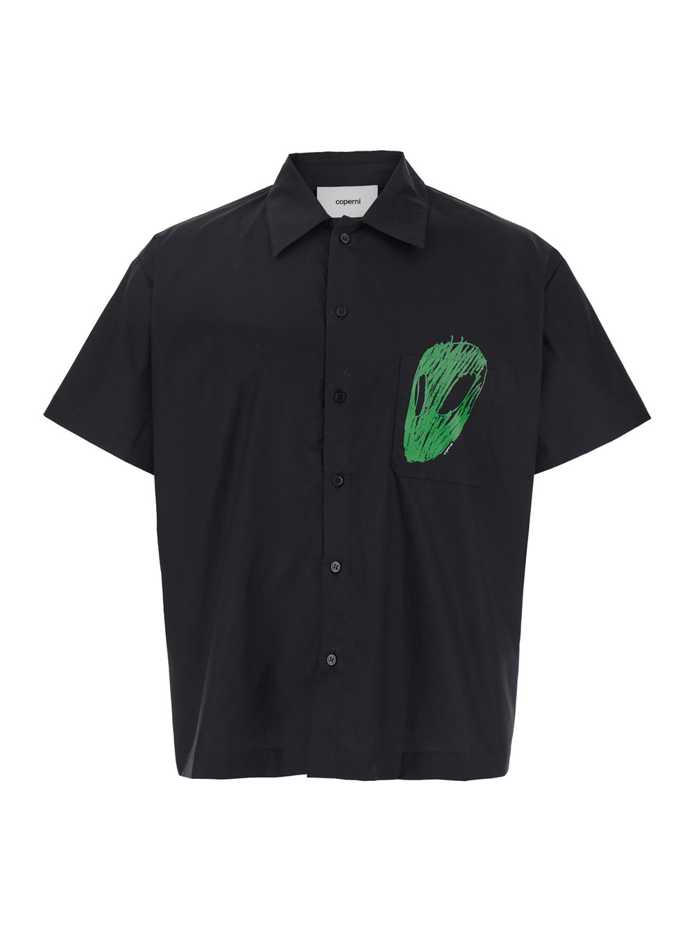 Coperni Men's Black Shirt With Classic Collar And Print On The Front In Cotton Man Blouses