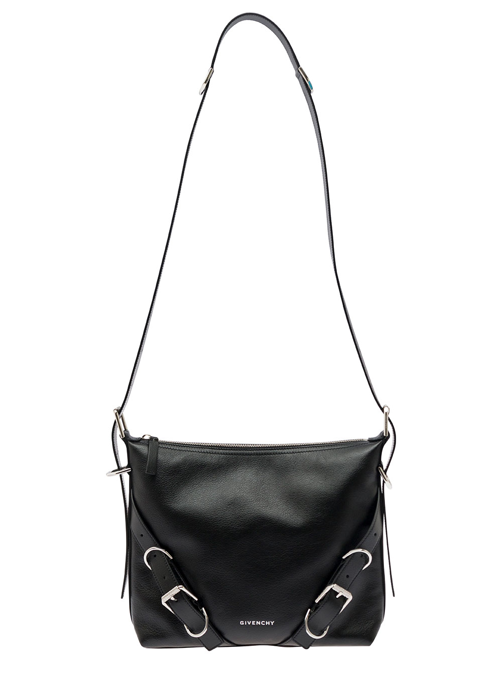 Givenchy Men's Black Voyou White Crossbody Bag With Logo And Buckle Detail In Leather Man Calf