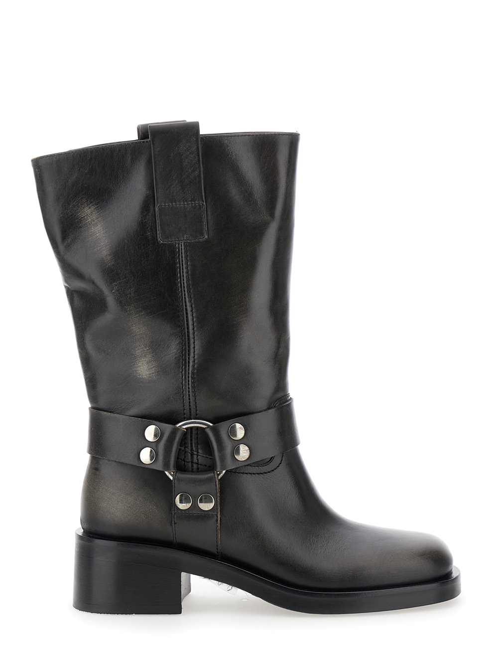 Strategia Women's Black Ankle Boots With Studs And Ring Leather Woman