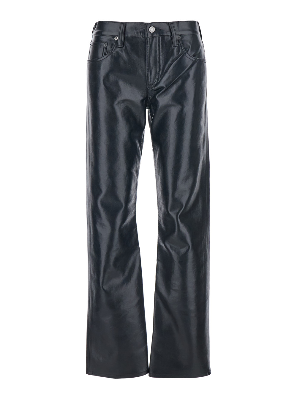 Agolde Black Pants with Belt Loops in Leather Blend Woman Trousers – Women