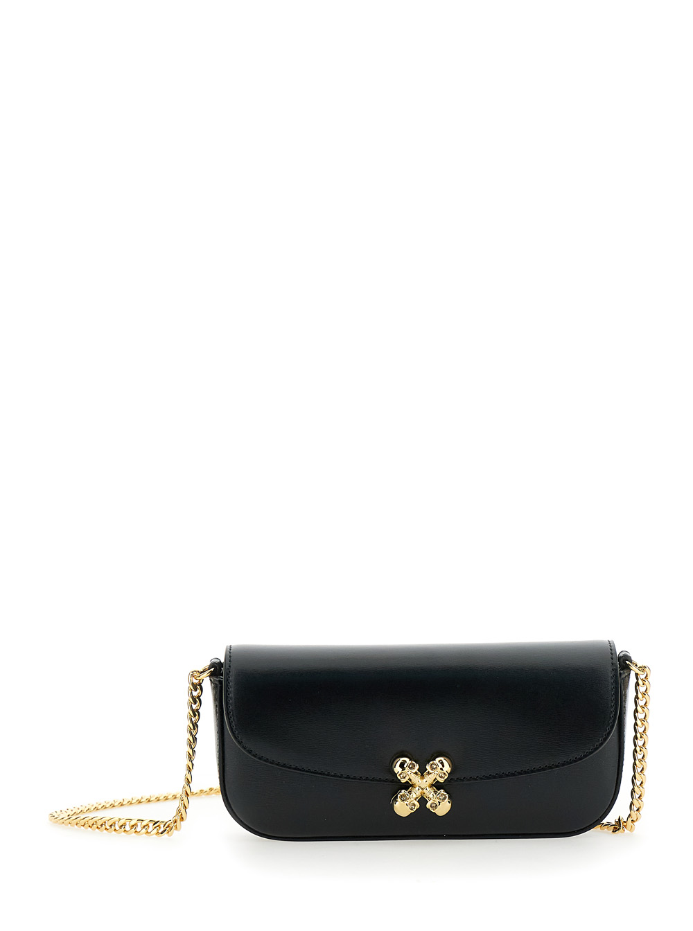 Alexander McQueen Skull Flower Black Crossbody Bag with Chain-Link Shoulder Strap and Logo Plaque on the Front in Leather Woman Calf – Women