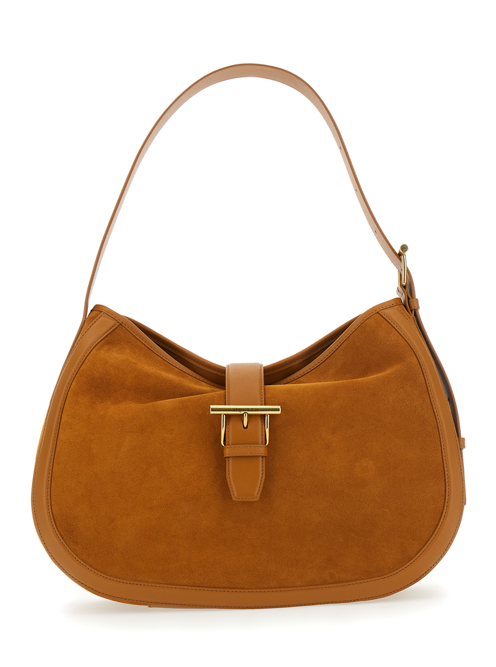 Alexander McQueen Brown Shoulder Bag with Adjustable Strap and T Buckle Closure on the Front in Suede Woman Calf – Women