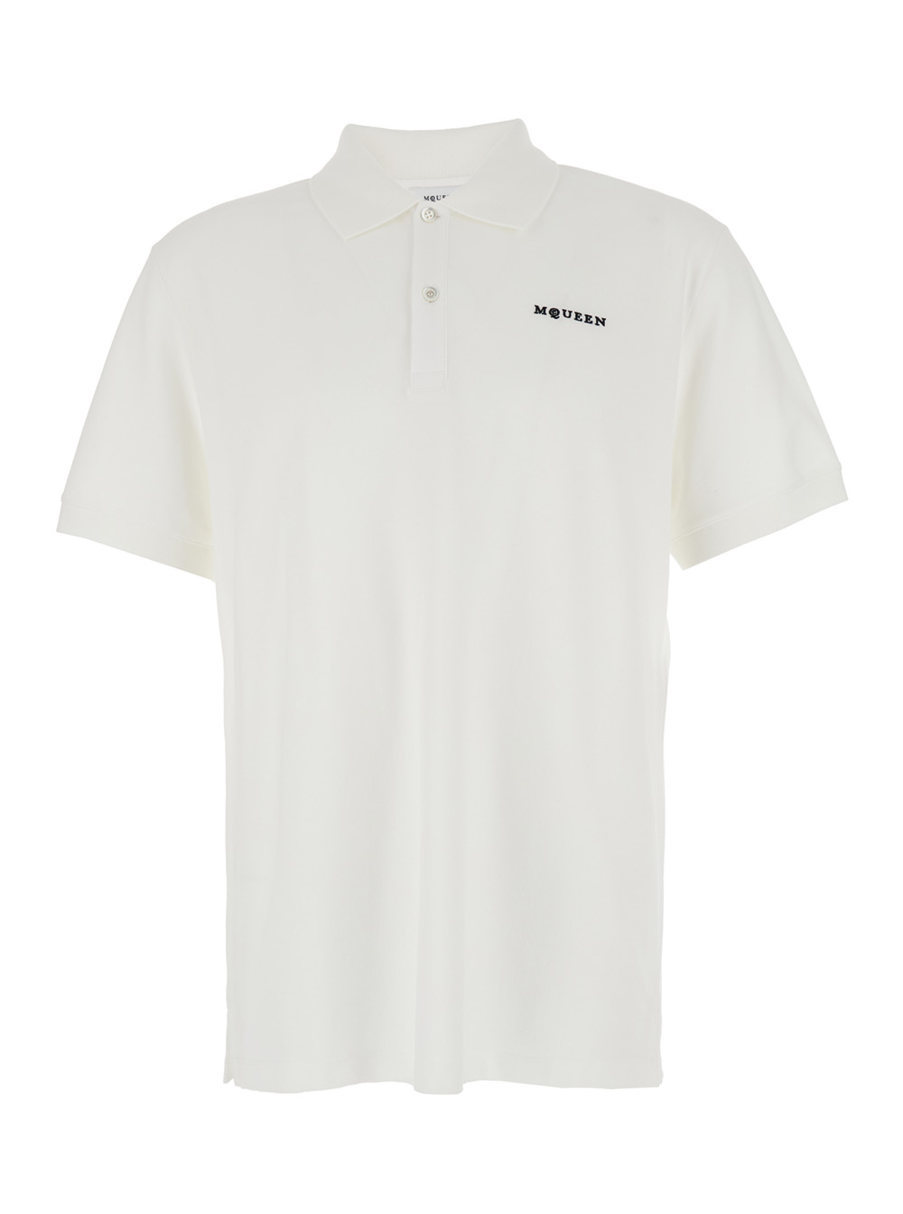 Alexander Mcqueen Men's White Polo Shirt With Classic Collar And Logo Lettering Embroidery On The Front In Cotton Man Tshirts