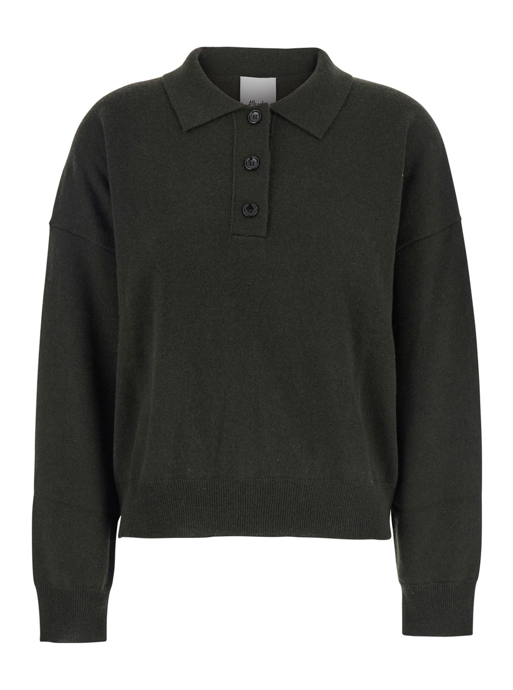 Allude Women's Green Polo Shirt With Classic Collar And Ribbed Trims In Wool Woman Virgin Cashmere Tshirts