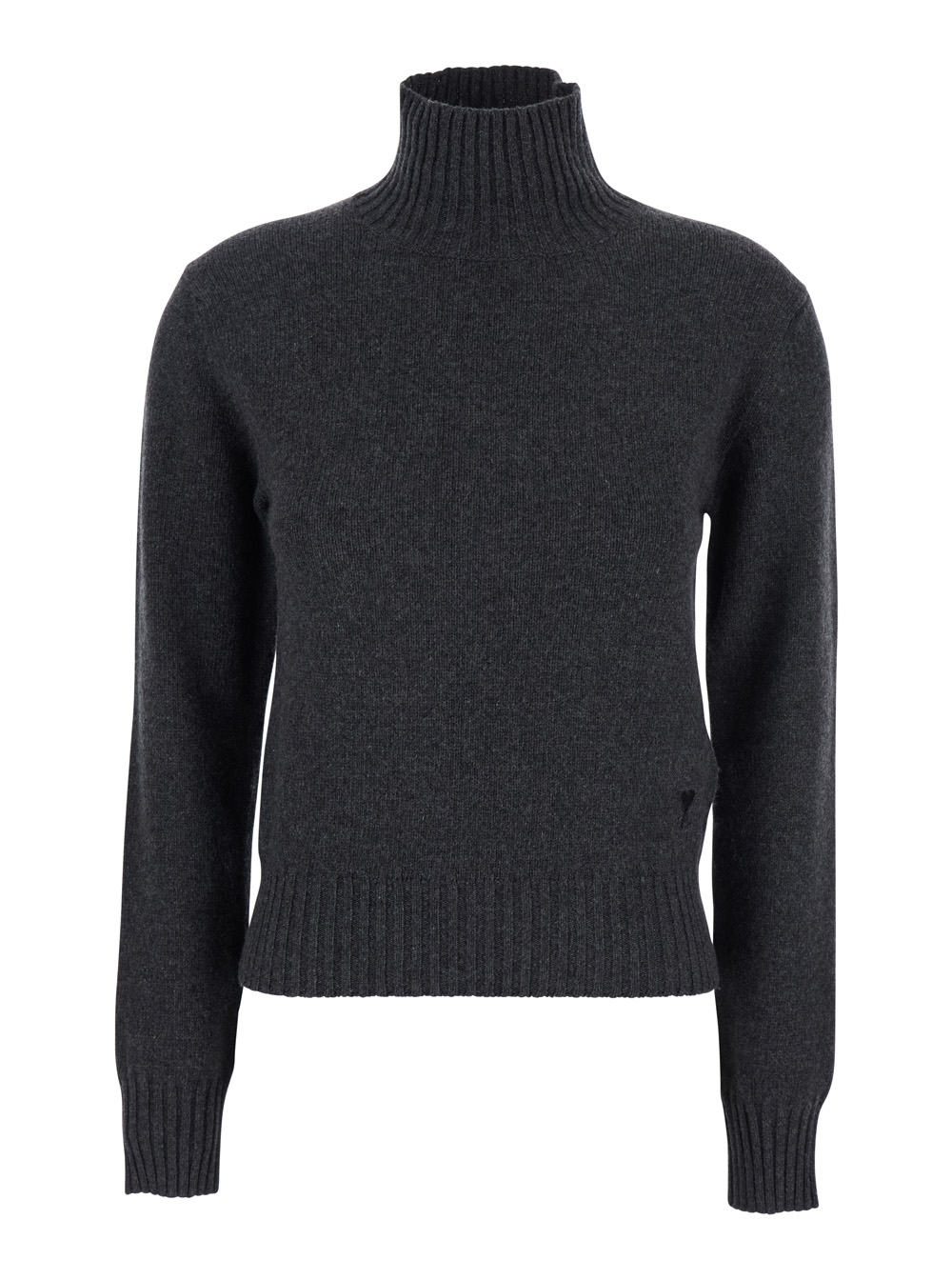 AMI Paris AMI Paris Grey Turtleneck Sweater with Ribbed Trims in Cashmere Woman Jersey - Women　AMI Paris グレー タートルネック セーター リブトリム付き 