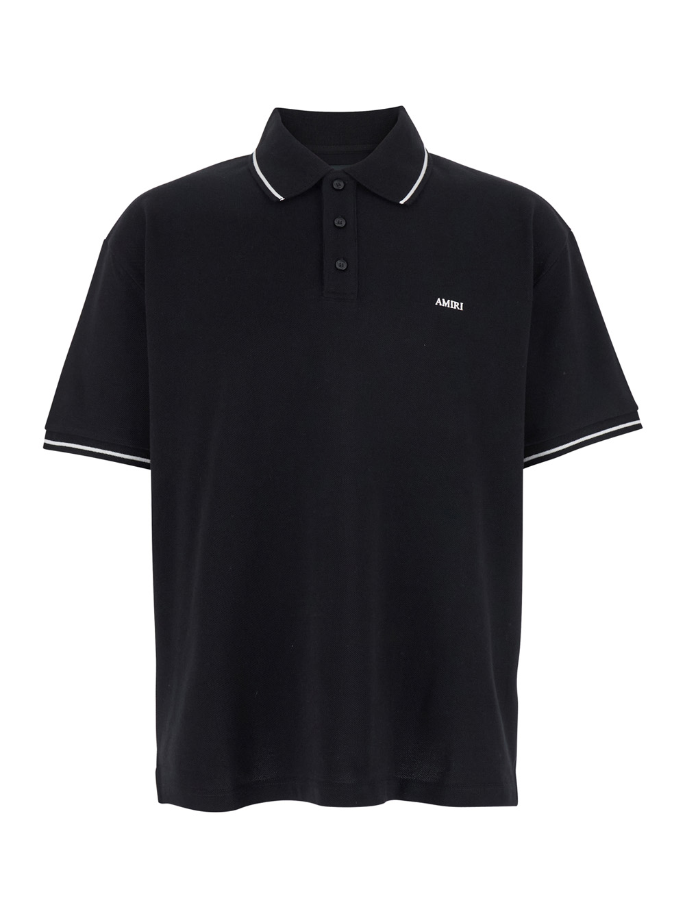Amiri Men's Black Polo Shirt With Classic Collar And Logo Lettering Embroidery On The Front In Cotton Man Tshirts