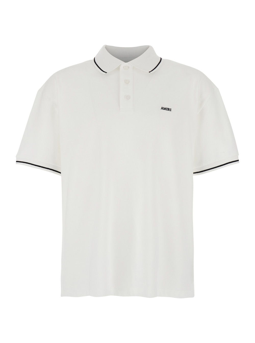 Amiri Men's White Polo Shirt With Classic Collar And Logo Lettering Embroidery On The Front In Cotton Man Tshirts