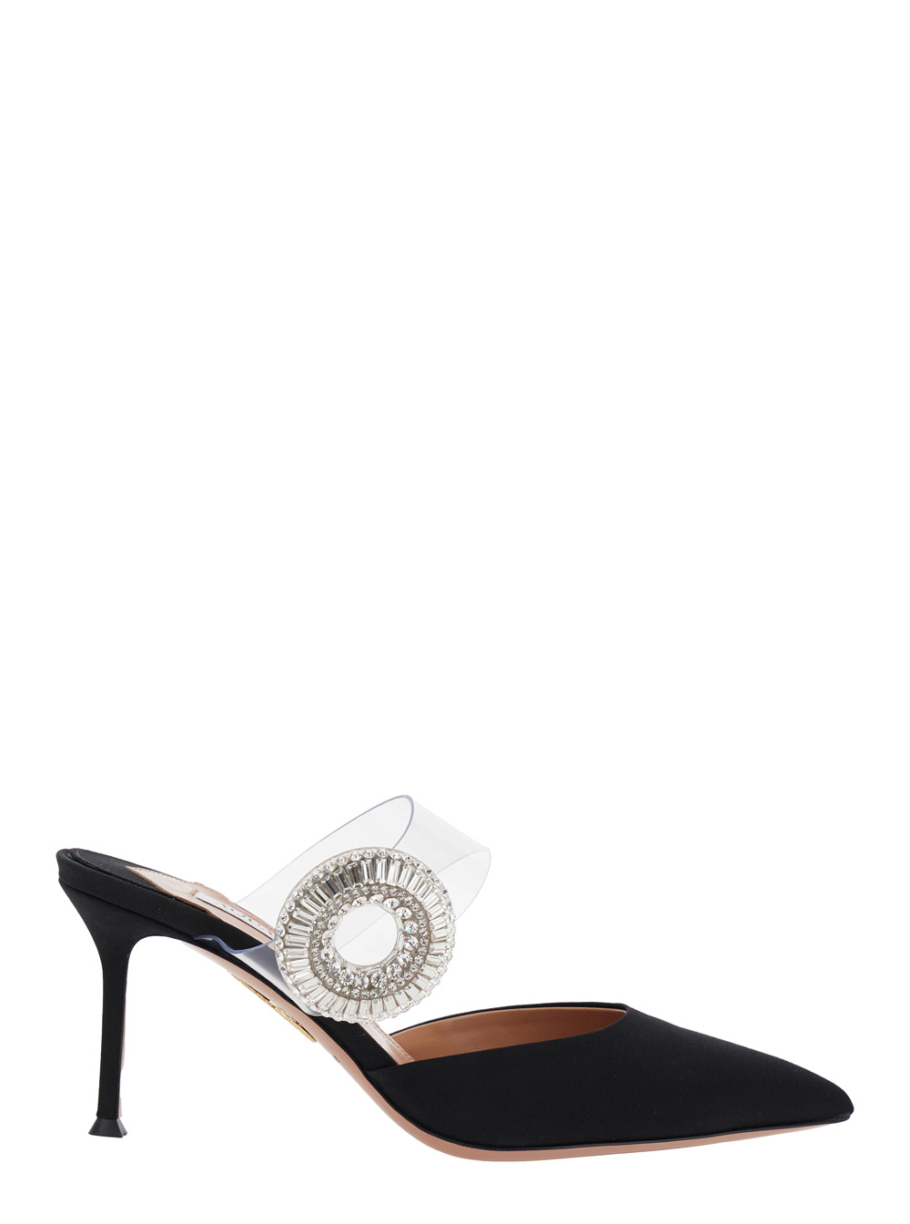 Aquazzura Black Slingback Mules with Crystal Embellishment and Transparent Strap in Suede Woman Calf Flat Shoes – Women