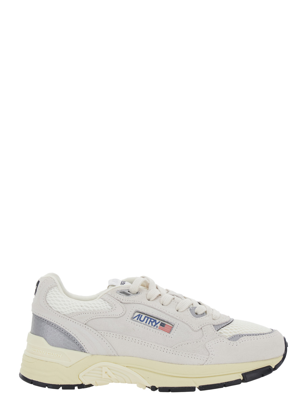 Autry Women's White Hyperway Low Top Sneakers With Logo Patch On Side And Tongue In Suede Mesh Woman Cow Leather Polyester