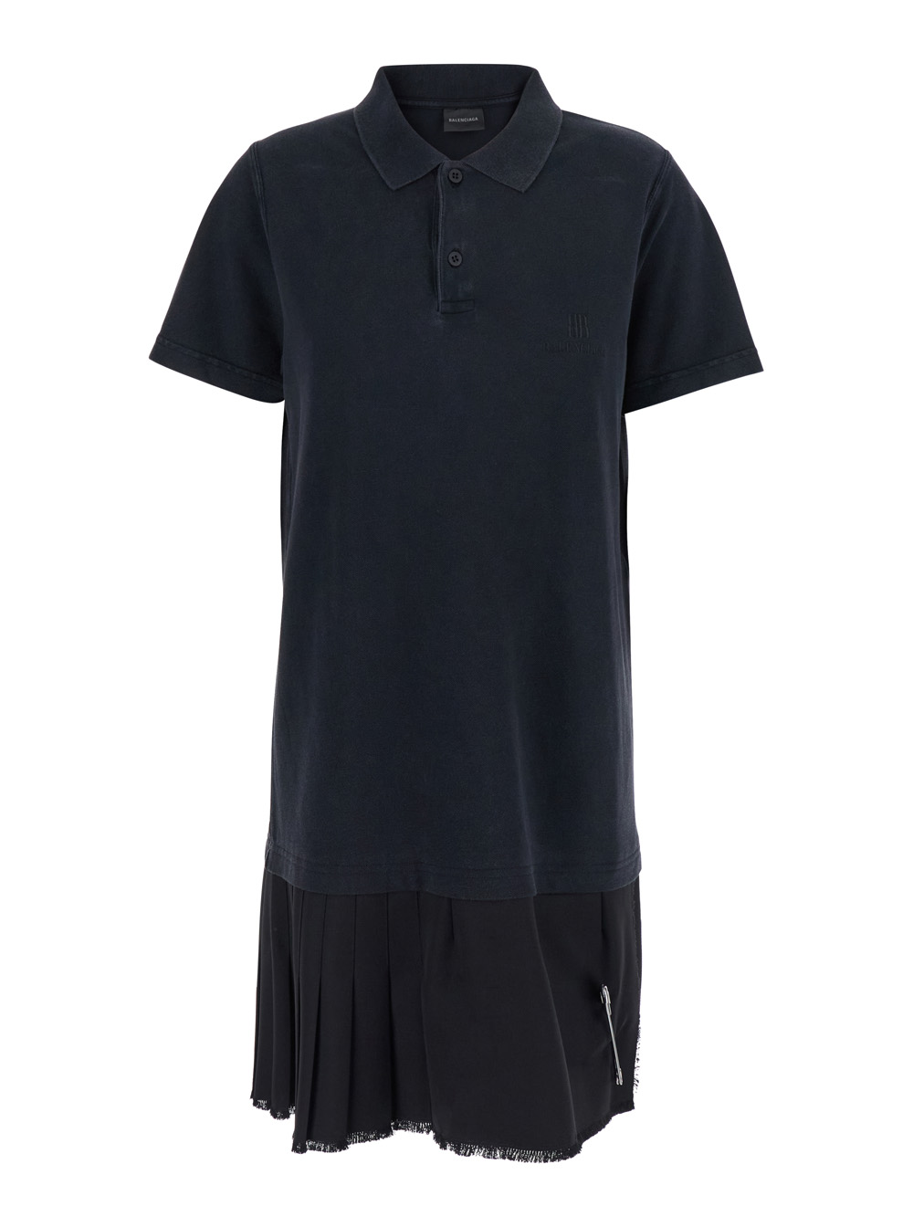 Balenciaga Black Layered Dress With Polo Shirt Style Collar And Safety Pin Detail Cotton Woman – Women