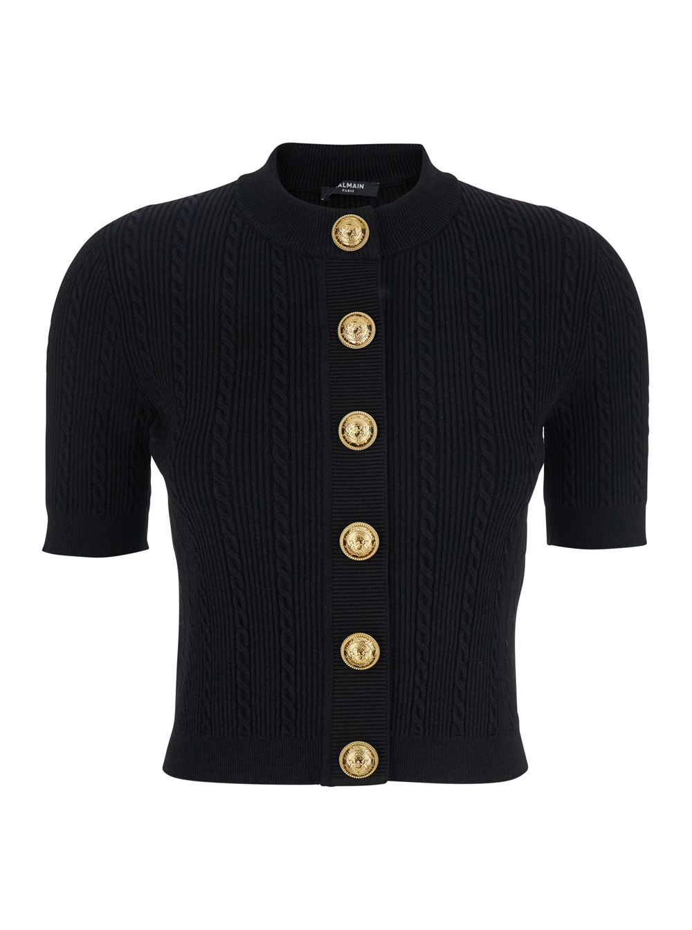 Balmain Women's Black Crewneck Cardigan With Jewel Buttons In Viscose Blend Woman Polyester Jersey