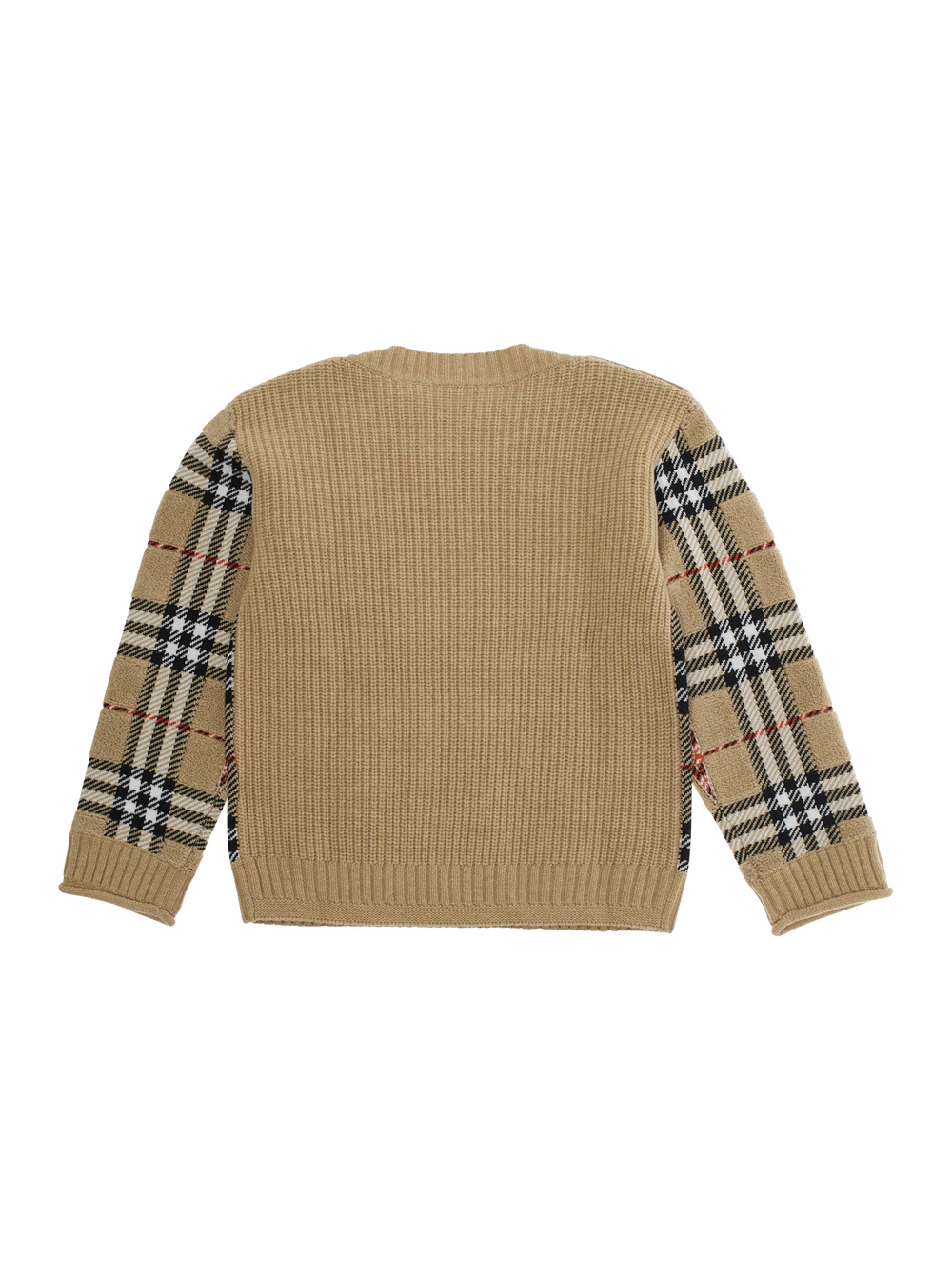 Burberry Kids Boys Beige Jumper With Check Pattern On The Front In Wool Jersey - Kids