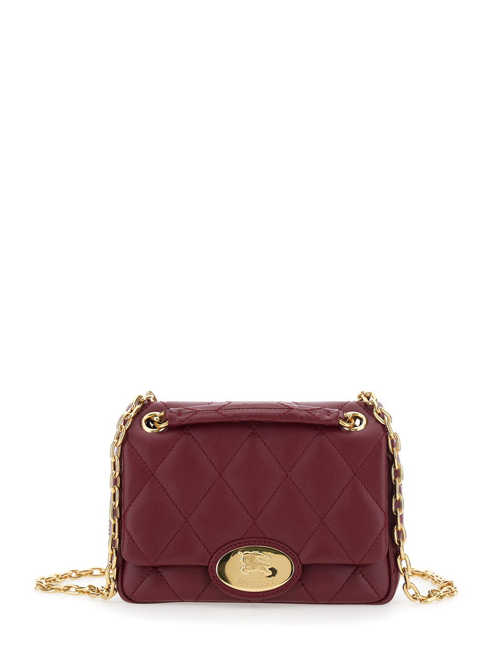 Burberry Bordeaux Quilted Crossbody Bag with EKD Plaque on the Front and Chain-Link Shoulder Strap in Leather Woman Calf – Women