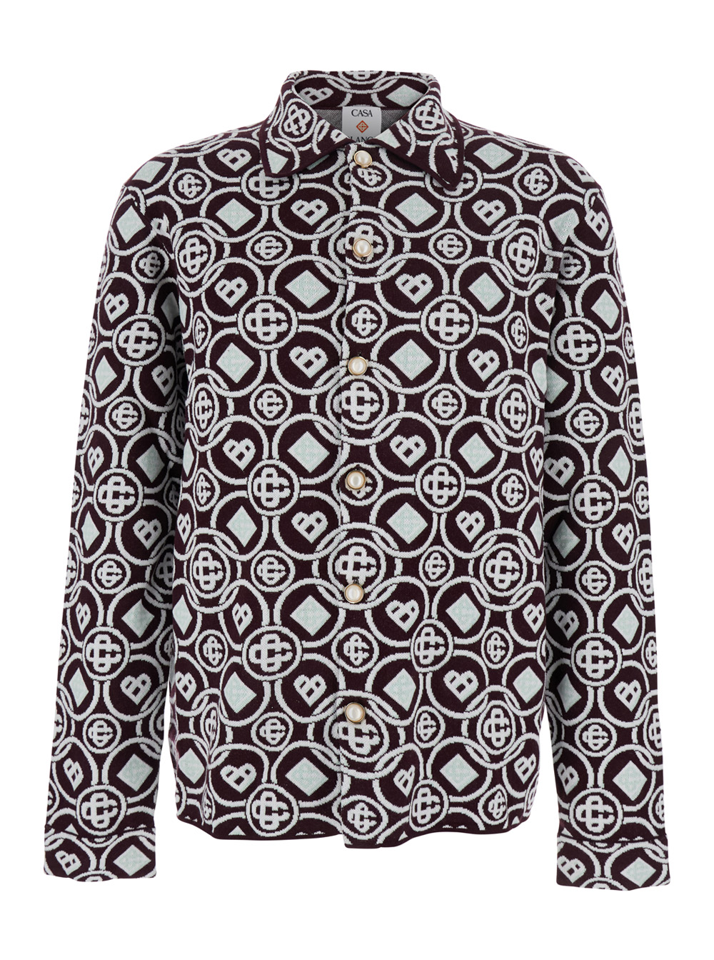 Casablanca Men's Bordeaux Shirt With Classic Collar And All-Over Monogram In Cotton Man Blouses
