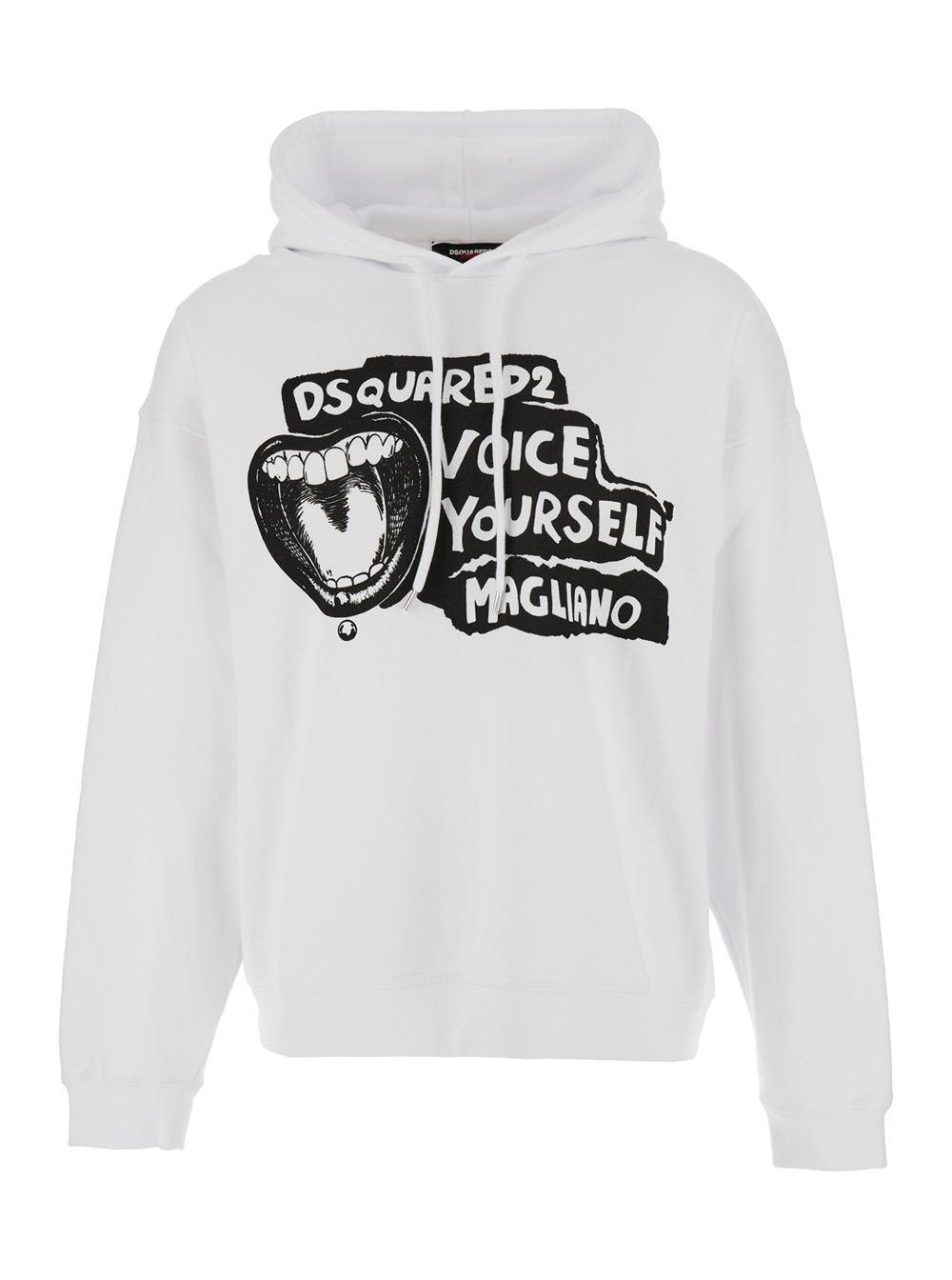 Dsquared2 Men's White D2 X Magliano Hoodie With Drawstring Hood Maxi Print On The Front In Cotton Man Sweatshirts