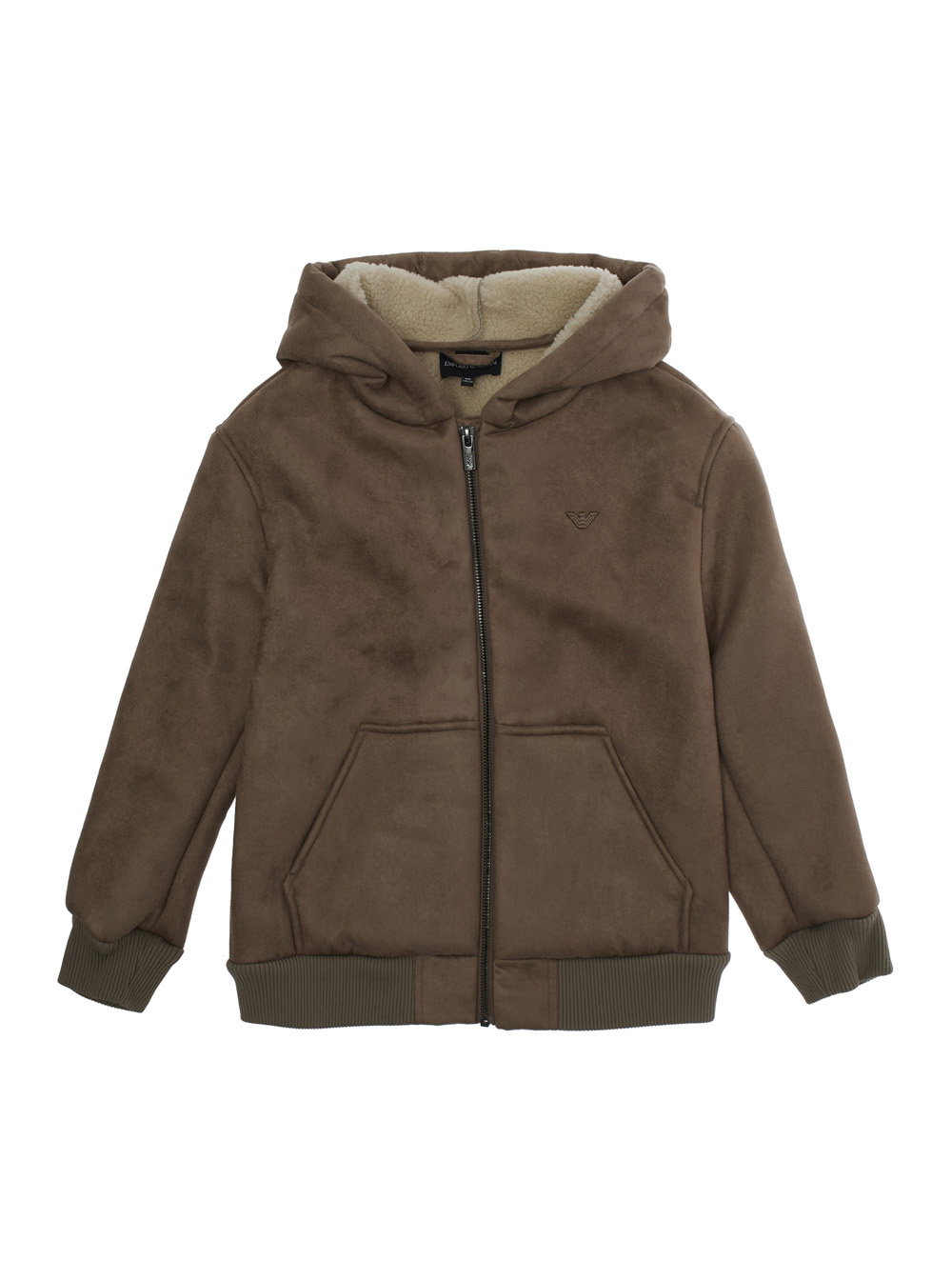 Emporio Armani Kids Boys Brown Jacket With Fixed Hood And Logo Embroidery On The Front In Tech Fabric Polyester Outerwear - Kids