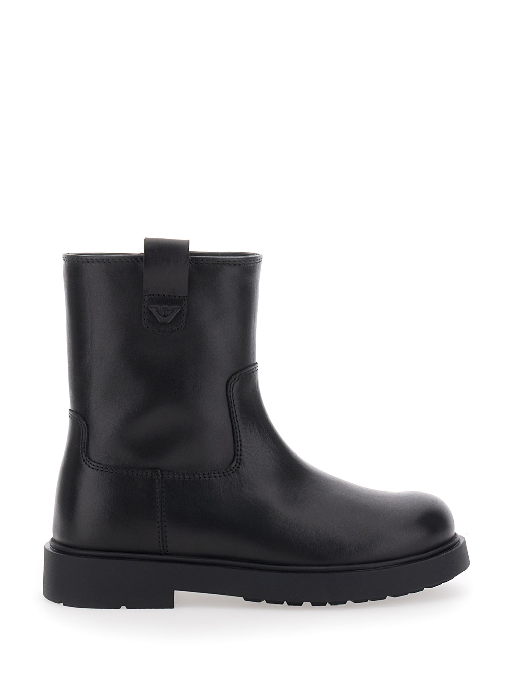 Emporio Armani Kids Boys Black Boots With Logo Patch And Side Zip Closure In Leather Calf - Kids
