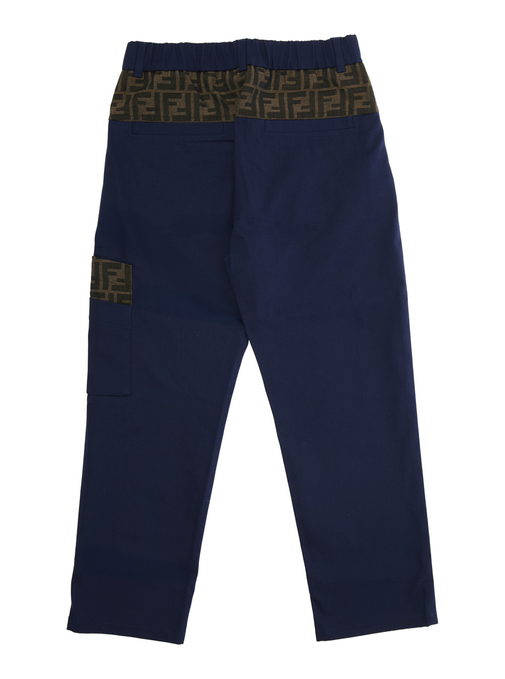 Fendi Kids Boys Blu E Pants With Rear Elastic Waist And Ff Embellishments In Cotton Trousers - Kids