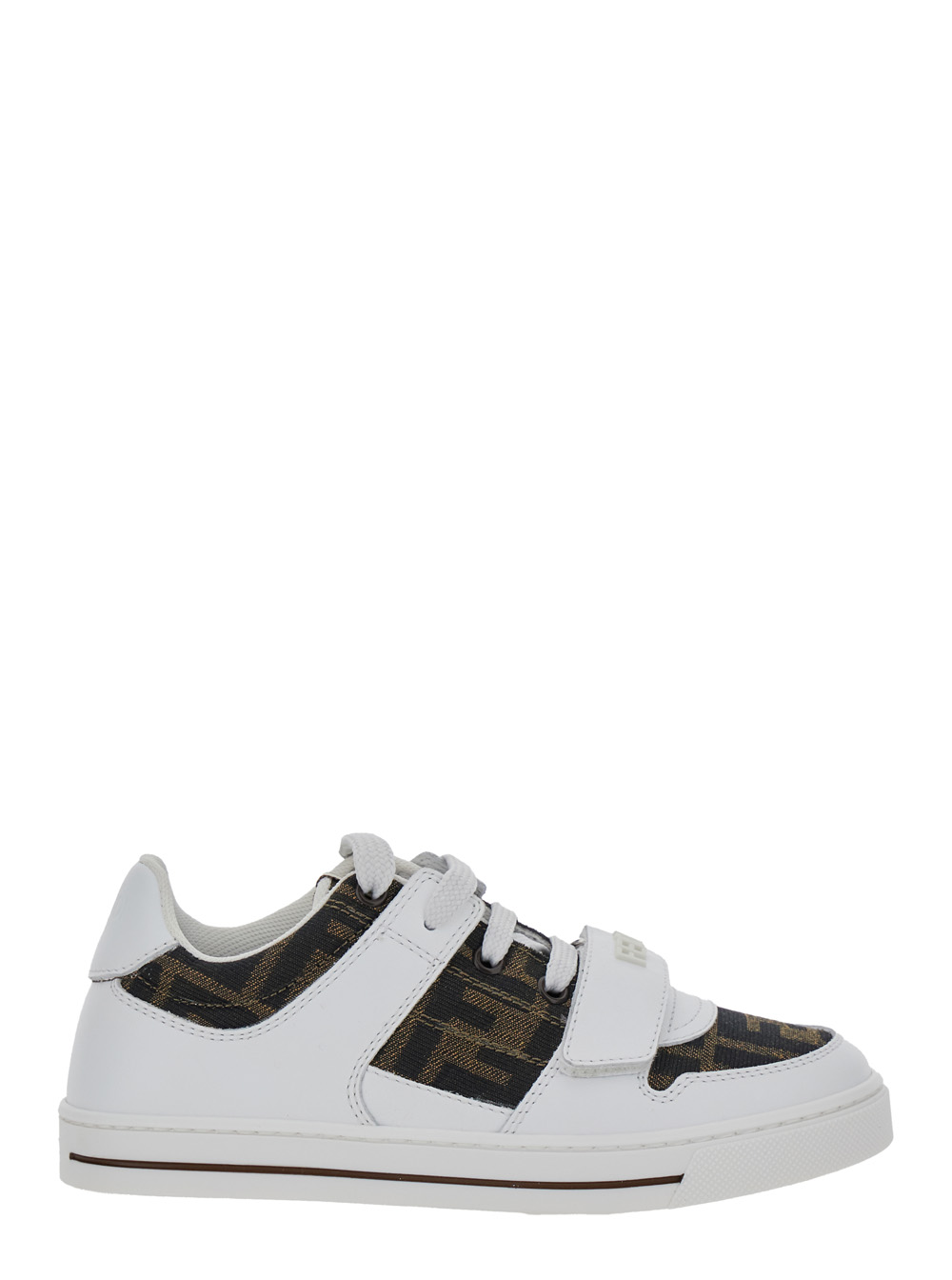 Fendi Kids Boys White Sneakers With All-Over Ff Motif In Leather Calf - Kids