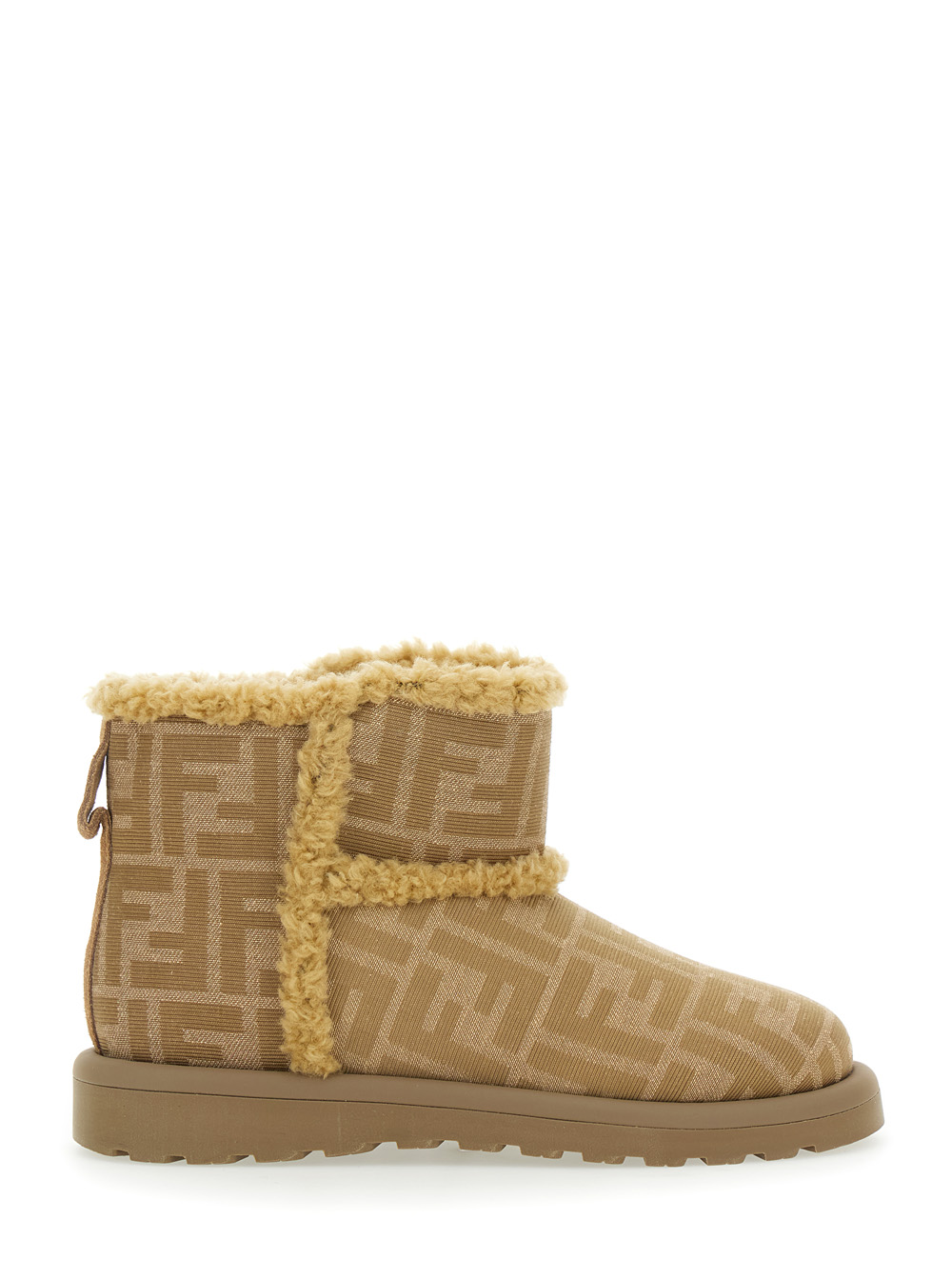 Fendi Kids Girls Beige Ankle Boots With All-Over Ff Motif In Fabric Polyamide Cotton - Kids