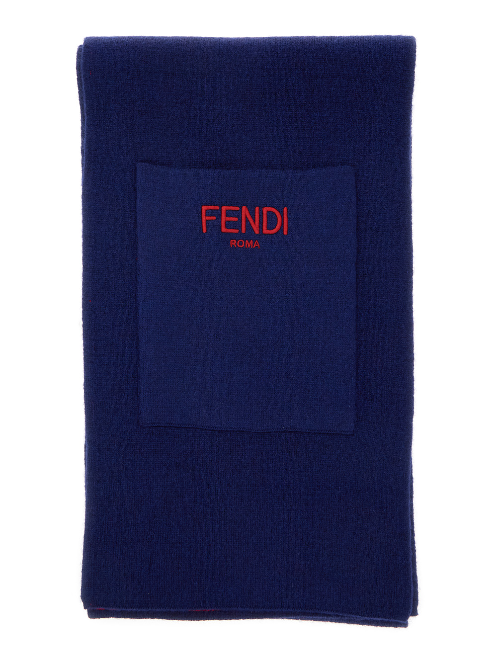 Fendi Kids Boys Blu E Wraparound Scarf With Logo Patch On The Front In Wool And Cashmere Polyamide Scarfs Foulards - Kids
