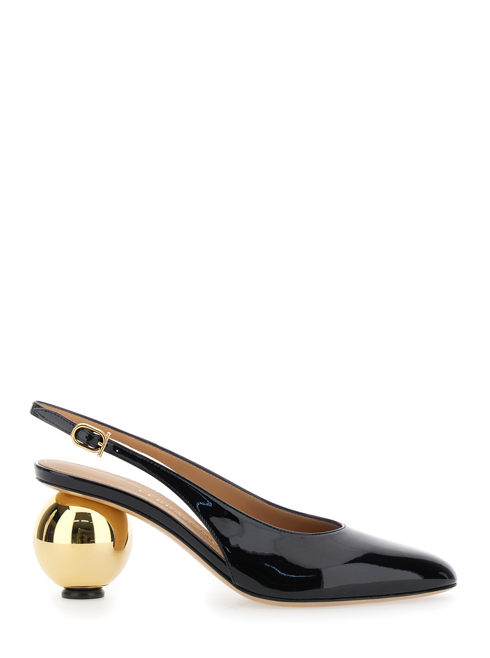 Ferragamo Tessie Black Slingback Pumps with Spherical Heel in Patent Leather Woman Cow Heels – Women