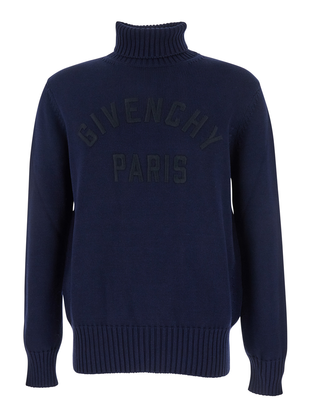 Givenchy Men's Blu E Turtleneck Sweater With Logo Lettering On The Front In Wool Man Jersey