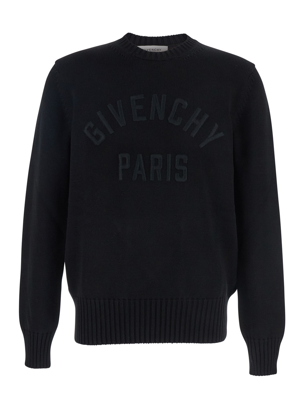Givenchy Men's Black Crew Neck Sweater With Logo Lettering On The Front In Cotton Man Jersey