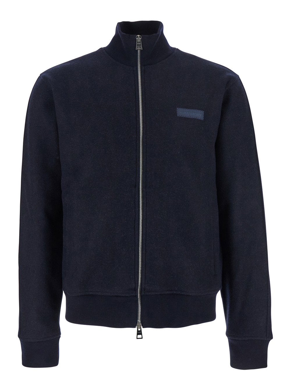 Givenchy Men's Blu E Jacket With High Neck And Logo Patch On The Front In Wool Cashmere Blend Man Outerwear