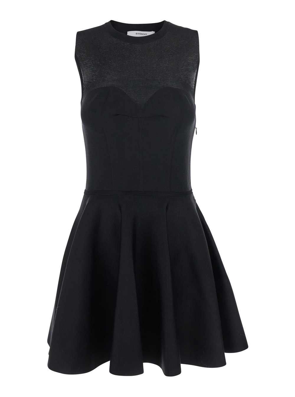 Givenchy Women's Black Crew Neck Dress With Flared Skirt In Fabric Woman Viscose Polyamide