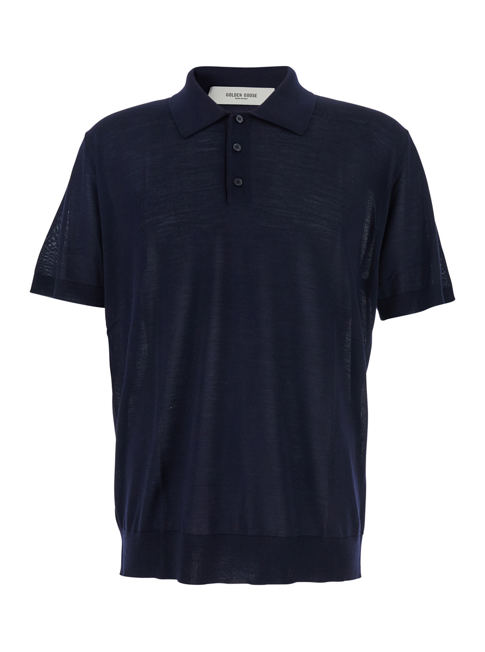 Golden Goose Men's Blu E Polo Shirt With Classic Collar And Short Sleeves In Wool Man Virgin Tshirts