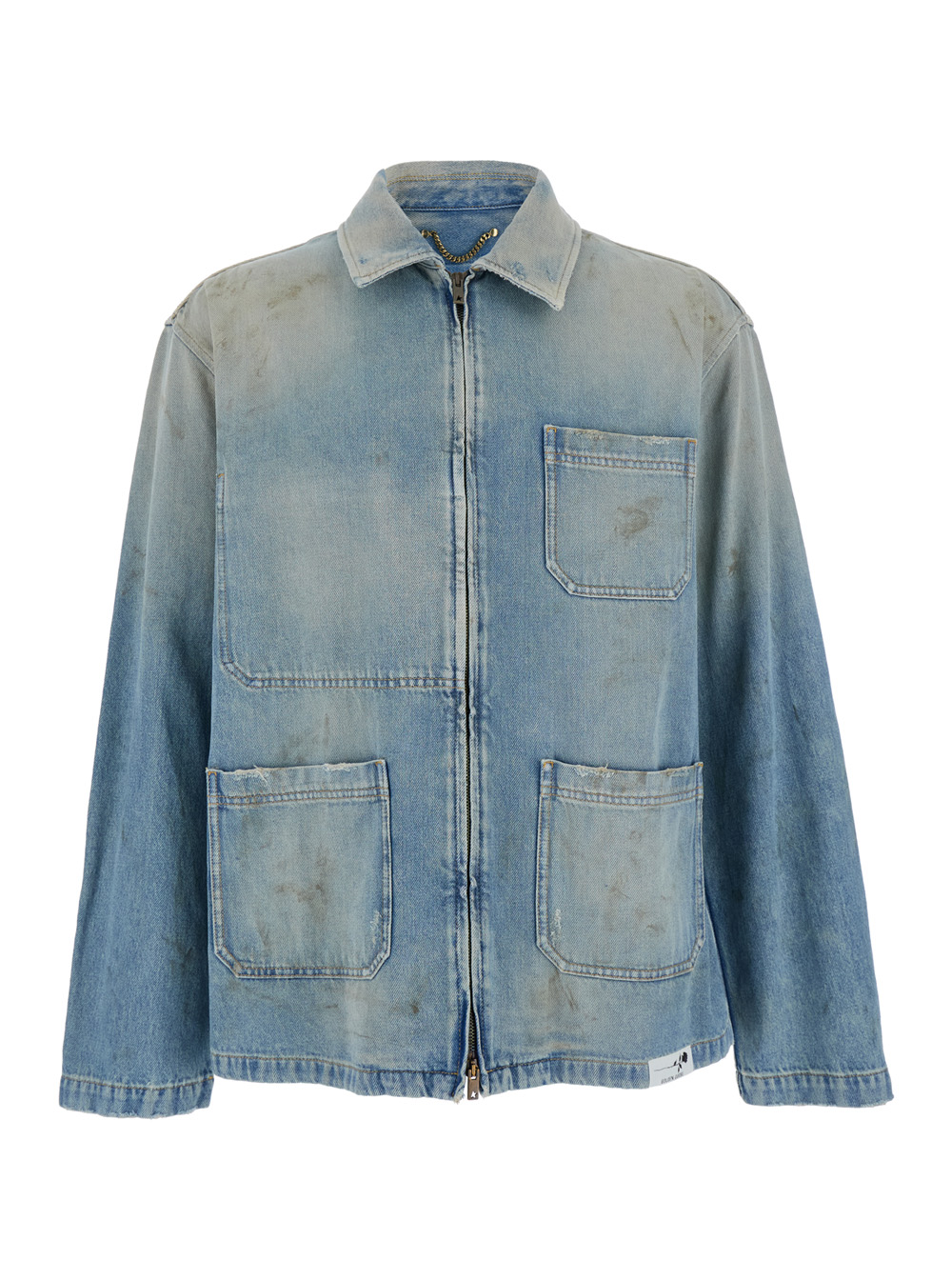 Golden Goose Men's Light Blue Jacket With Classic Collar And Logo Patch On The Rear In Denim Man Cotton Outerwear