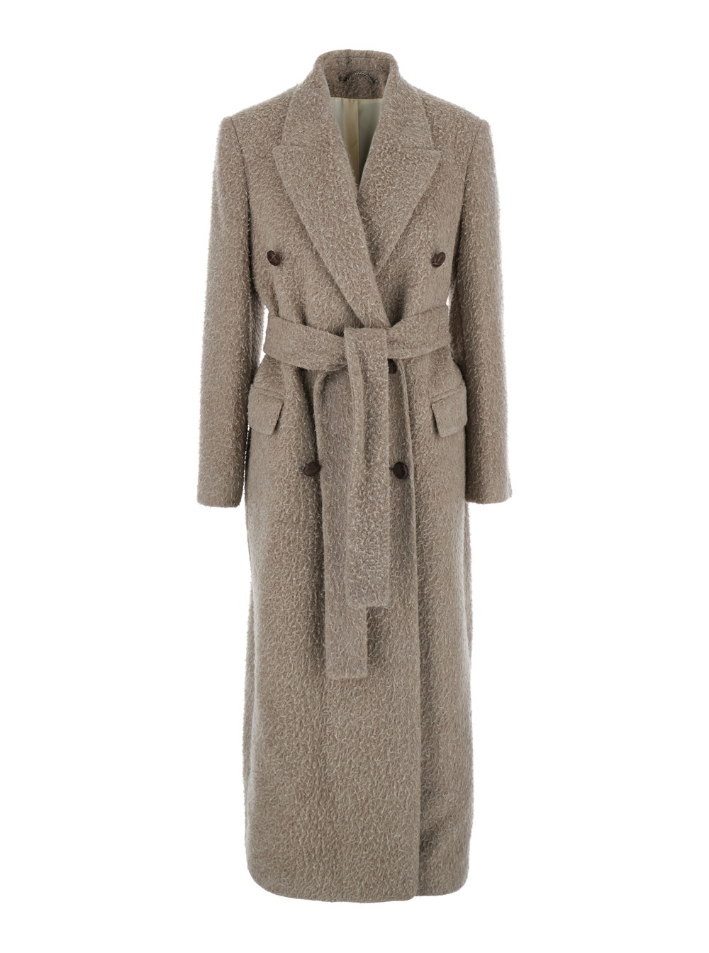 Golden Goose Beige Double-Breasted Coat with Classic Lapels and Belt in Wool Mohair Blend Woman Virgin Polyamide Outerwear – Women