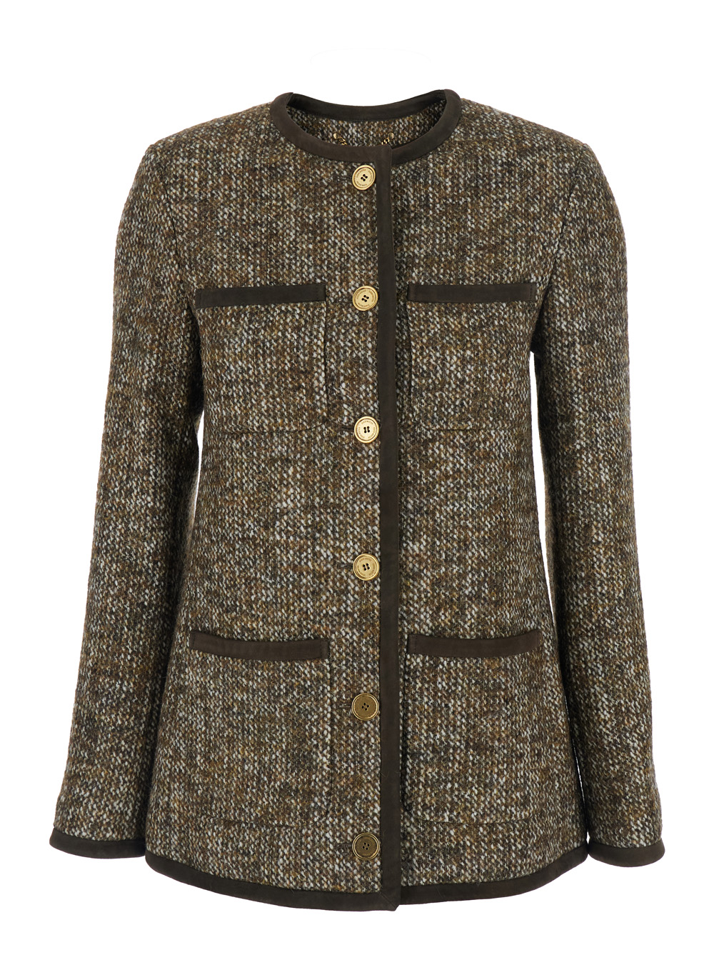 Golden Goose Brown Crew Neck Jacket with Front Patch Pockets in Wool Blend Woman Blazers – Women