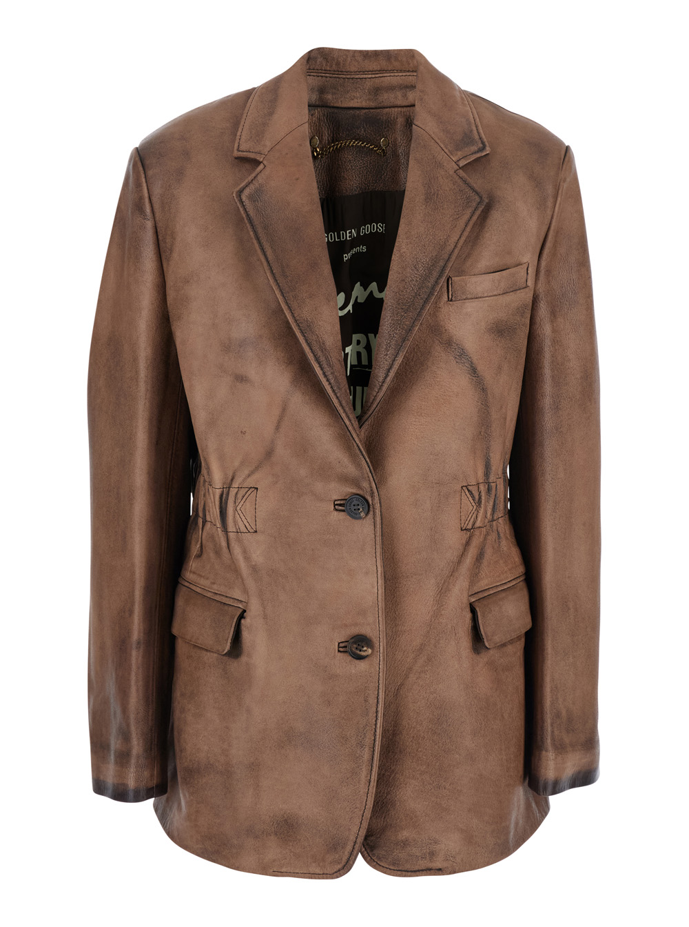 Golden Goose Brown Single-Breasted Jacket with Classic Lapels in Leather Woman Cow Blazers – Women