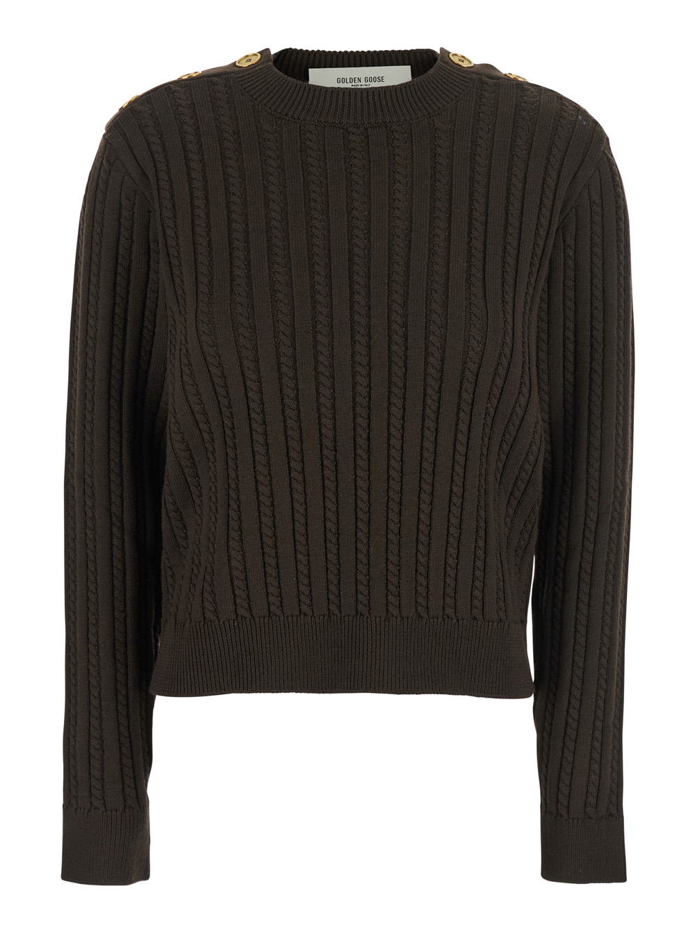 Golden Goose Women's Brown Crewneck Sweater With Interwoven Design In Wool Woman Virgin Polyamide Jersey