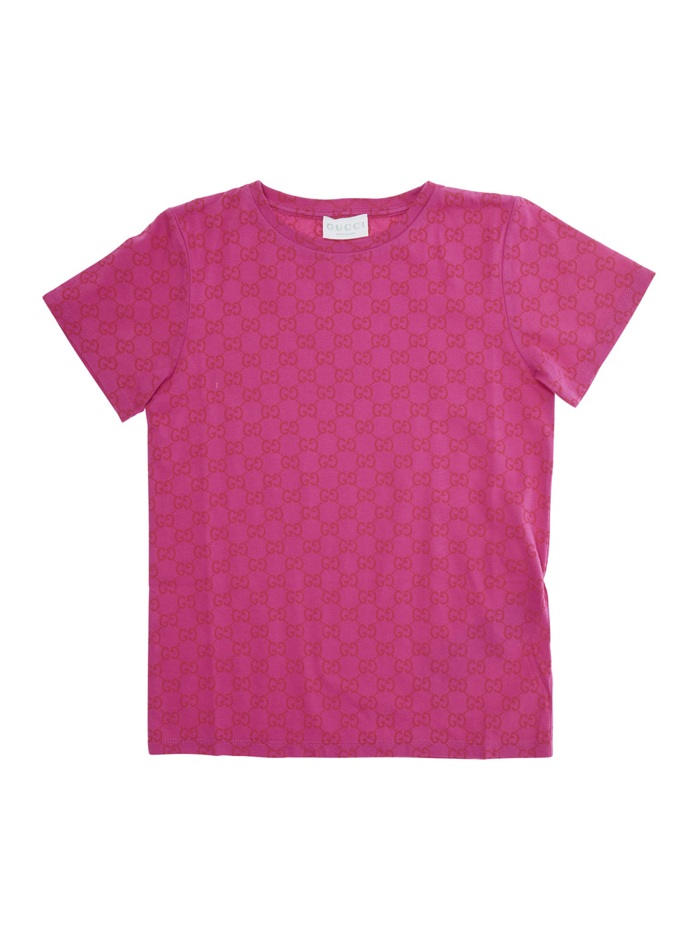 Gucci Kids Girls Fuxia Fuchsia Crewneck T-Shirt With All-Over Gg Print In Cotton Jersey Tshirts And Polo Shirts - Kids