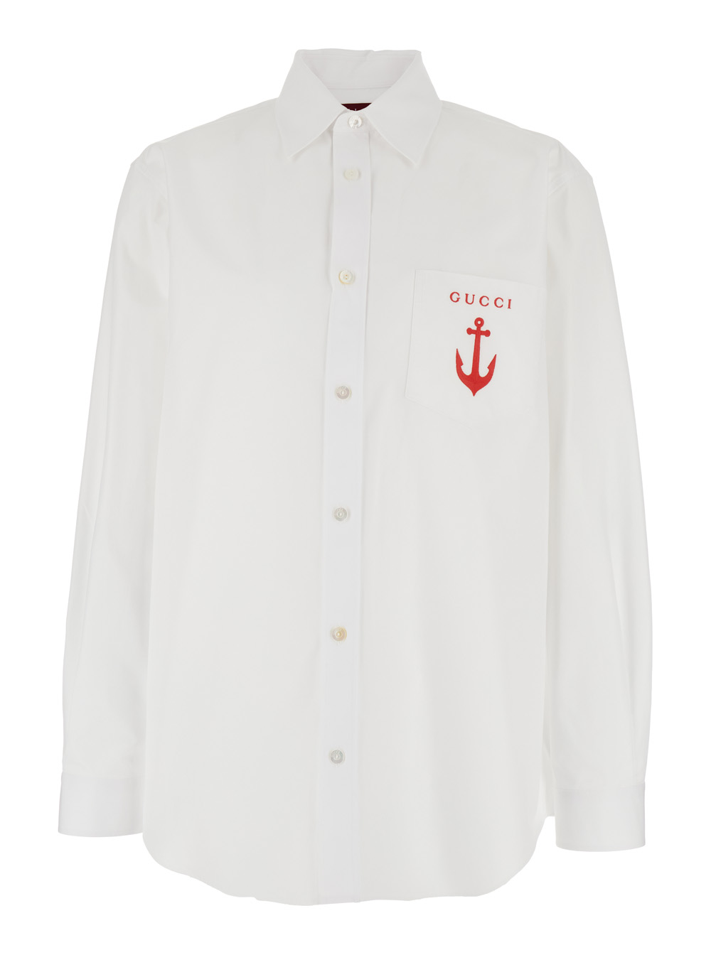 Gucci Men's White Shirt With Classic Collar And Logo Detail On The Front In Cotton Man Blouses