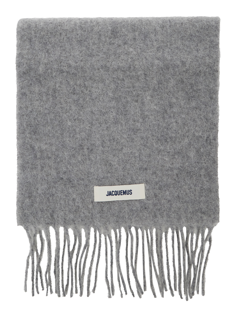 JACQUEMUS Jacquemus LEcharpe Carro Grey Scarf with Logo Patch on the Front and Fringed Hem in Wool Blend Man Alpaca Polyamide Scar