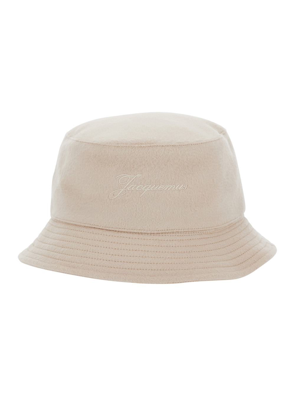 JACQUEMUS Jacquemus Le Bob Cachemiro Beige Bucket Hat with Logo Lettering Embroidery on the Front and Ribbed Brim in Wool Man Virg