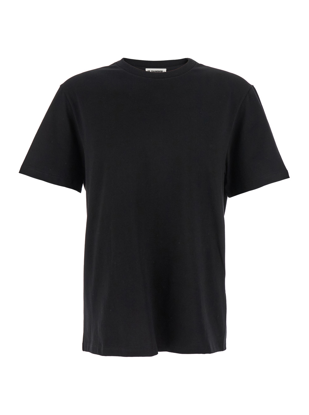 Jil Sander Men's Black Crewneck T-Shirt With Logo Patch On The Rear In Cotton Man Tshirts And Polo Shirts
