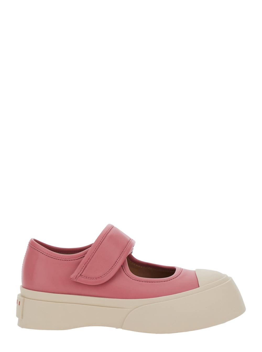 Marni Women's Pink Mary Jane Sandals With Touch-Strap Closure And Logo Patch On The Rear In Leather Woman Calf Sneaker