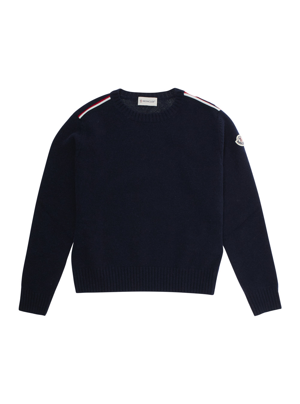 Moncler Kids Blu E Crewneck Sweater With Patch Logo On Sleeve In Cotton Baby Jersey - Kids