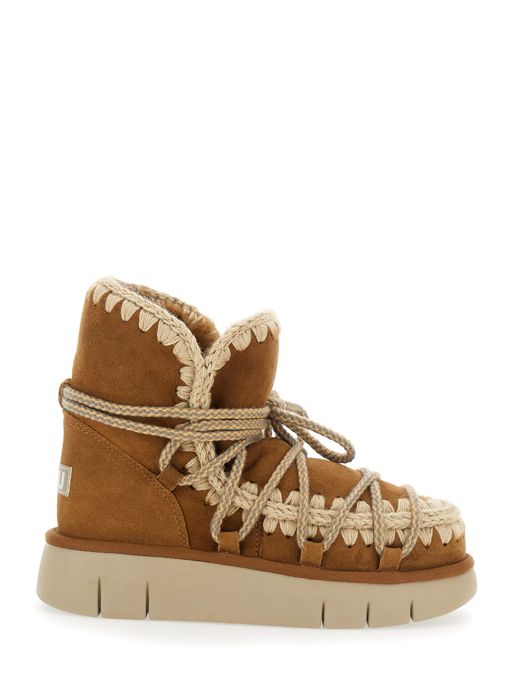 Mou Women's Beige Ankle Boots With Lace Closure And Tassel Detail In Leather Woman Sheep