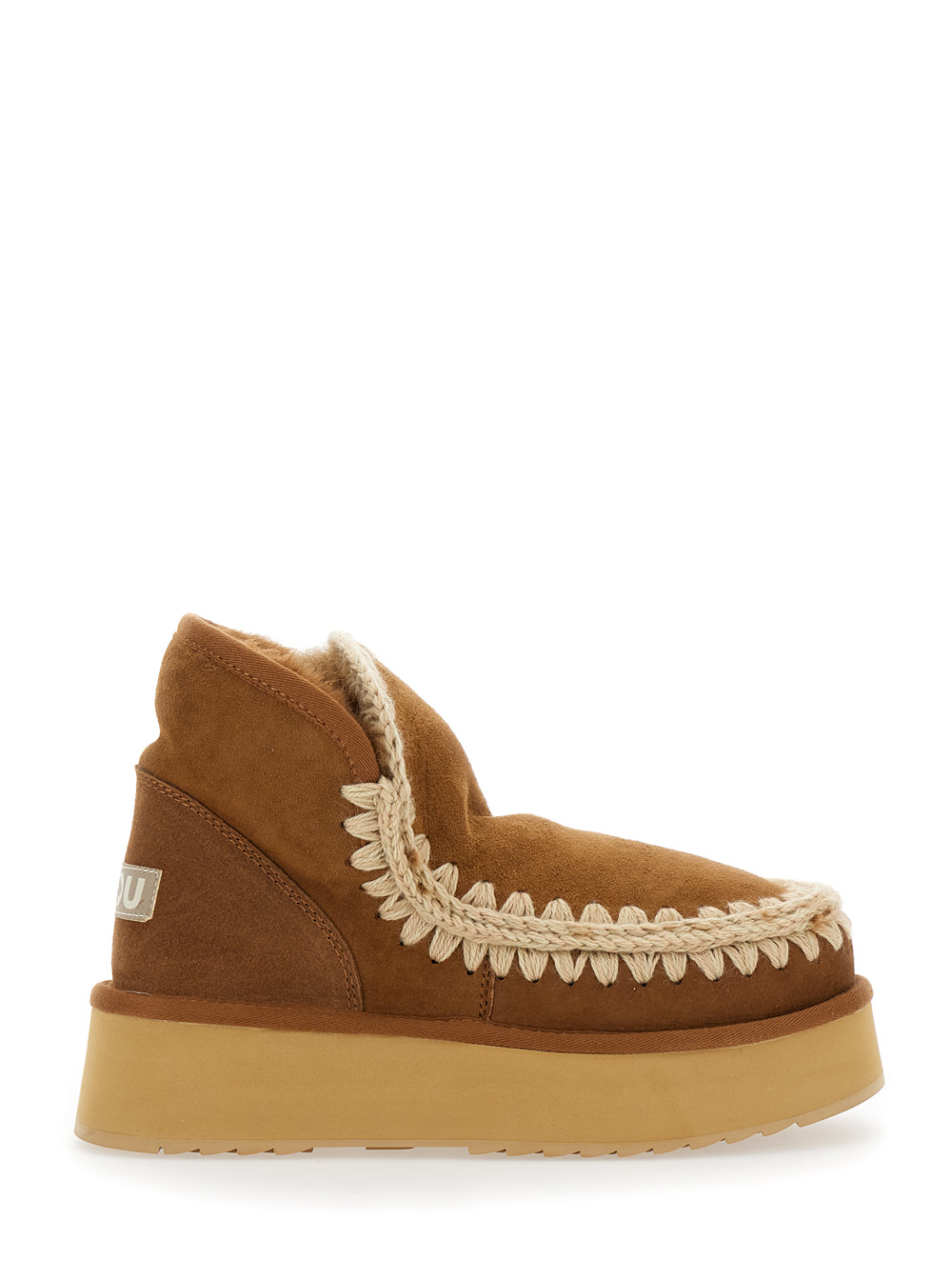Mou Women's Brown Mini Eskimo Beige Ankle Boots With Logo Patch On The Rear In Leather And Suede Woman Sheep