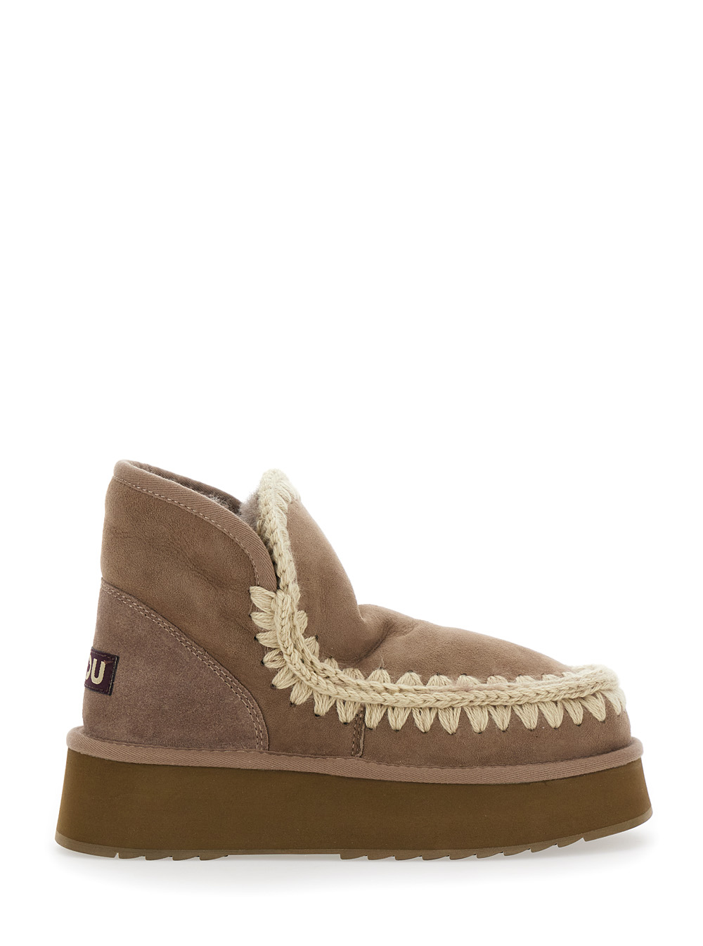 Mou Women's Grey Mini Eskimo Brown Ankle Boots With Logo Patch On The Rear In Leather And Suede Woman Sheep